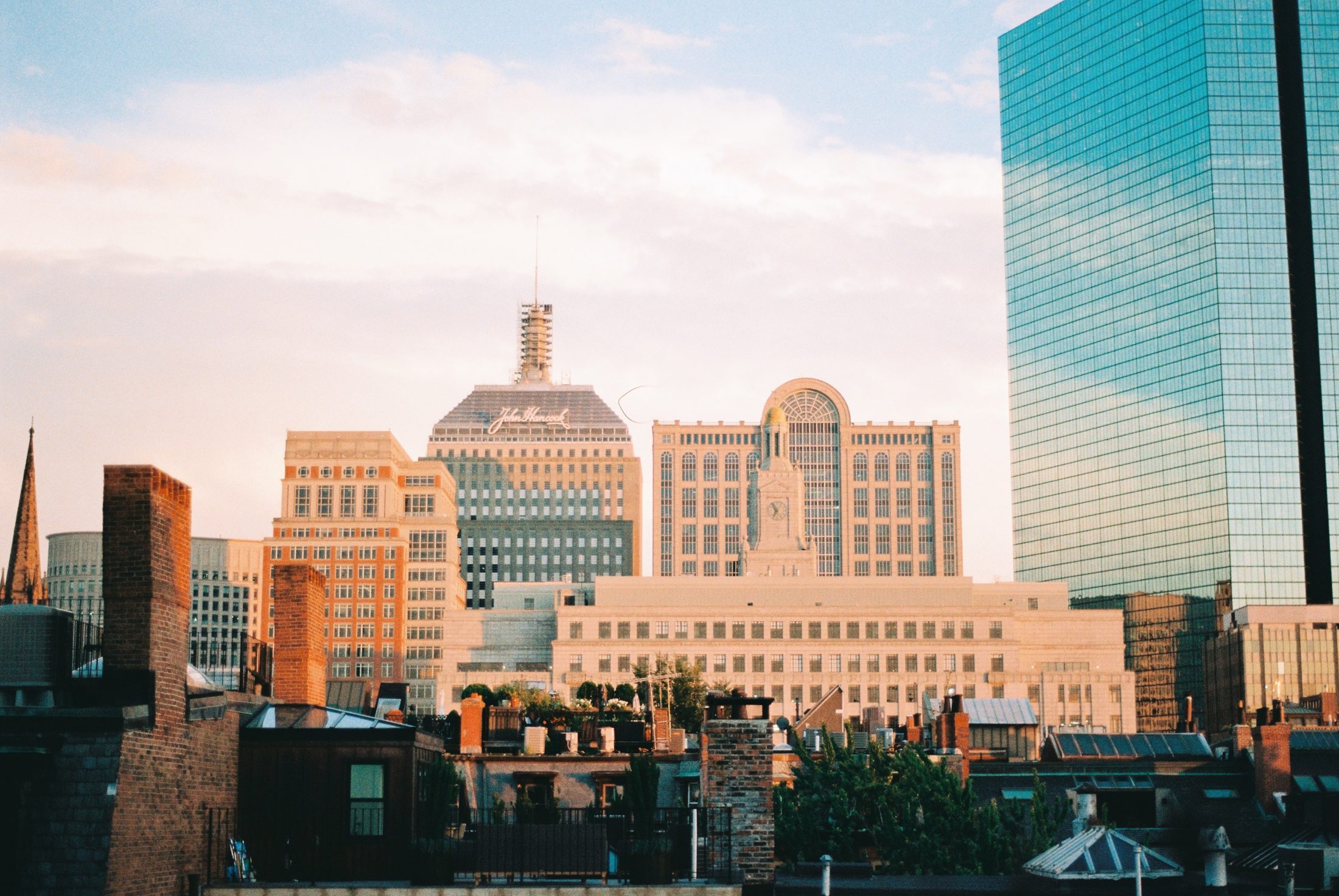 Back Bay rooftops and towers in warm evening light
