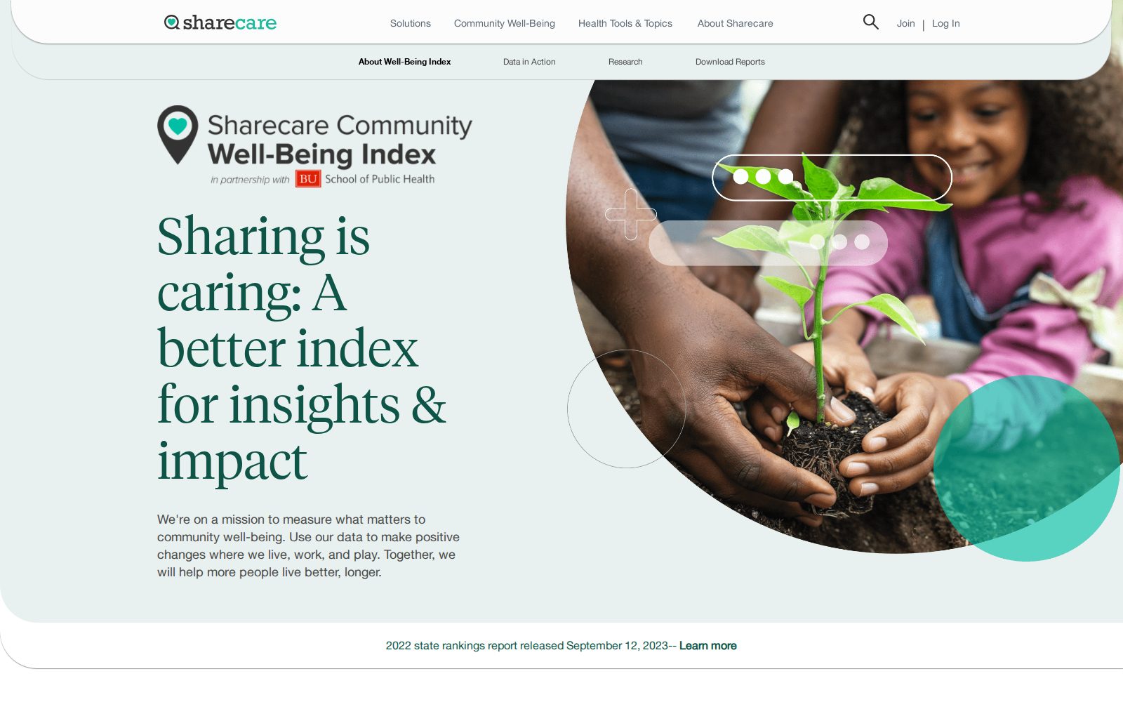 The Sharecare Community Well-Being Index website homepage