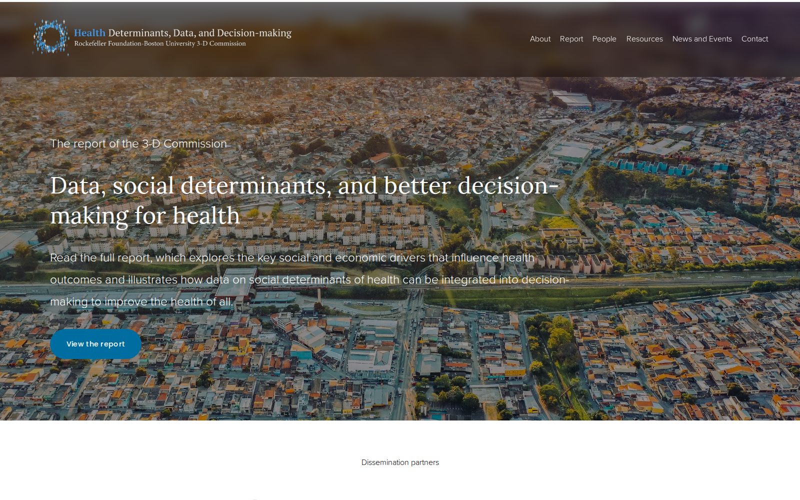 The 3-D Commission website, featuring its report on data, social determinants, and decision-making for health